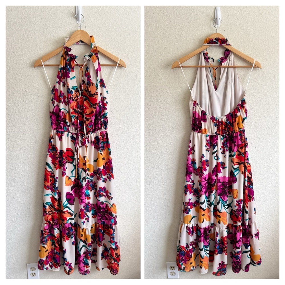 FREE PRESS-Floral Halter Neck Dress - Multicolor-Size S